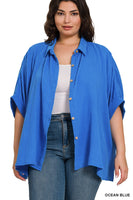 PLUS DOUBLE GAUZE 3/4 SLEEVE BUTTON UP SHIRT