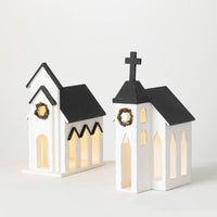 LED CHURCHES WITH WREATHS ASST.(Sold Separate)