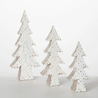 WHITE EMBOSSED TREE FIGURINES (3 Sizes)