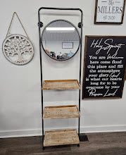 Metal Leaning Shelf with Wood Accents and Mirror