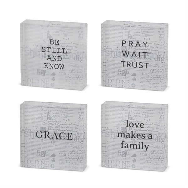 ASSORTED 4 INCH INSPIRATIONAL ACRYLIC SQUARE SIGNS (4 STYLES)