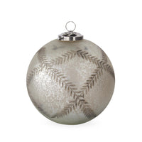 6 Inch Antique Silver Frosted Leaf Etched Glass Ornament