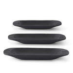 3  VARIOUS SIZED BLACK CARVED OVAL PAULOWNIA WOOD TRAYS