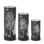 Black Laser Engraved Winter Scene LED Light Votives (3 Sizes, Sold Separate)