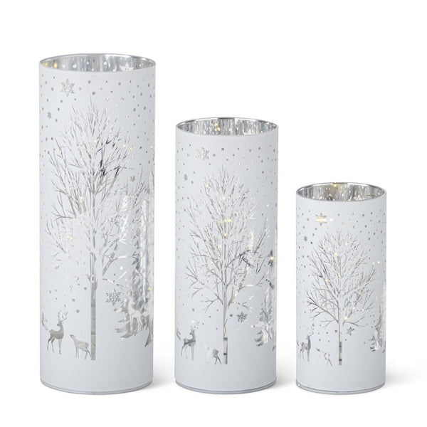 White Laser Engraved Winter Scene LED Lighted Votive ( 3 Sizes, Sold Separate)