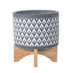 Gray Aztec Planter on Wood Stand