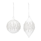 Clear Glass White Beaded Ornaments