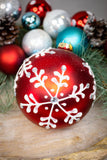 Red & White Snowflake Glass Ornament
