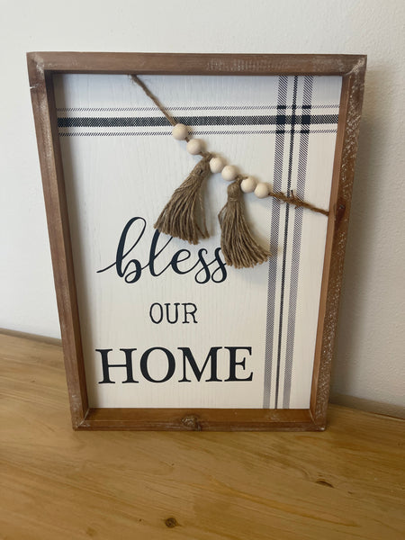 Bless Our Home Wood & Beaded Sign