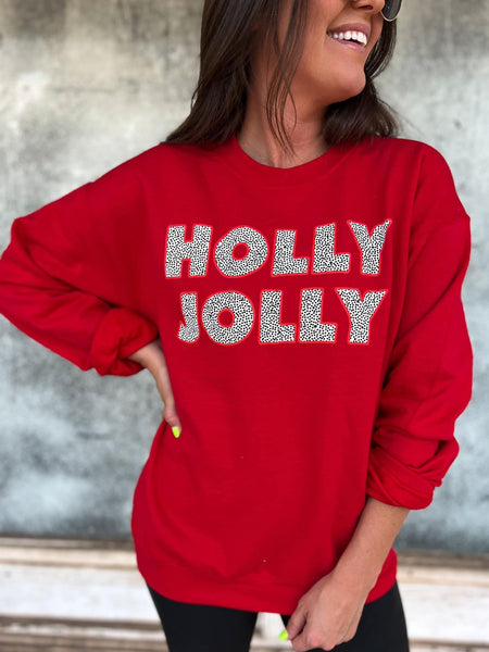 Holly Jolly Dalmatian Print Crew Neck Sweatshirt