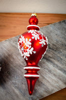 Red & White Snowflake Glass Finial