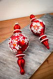 Red & White Snowflake Glass Finial