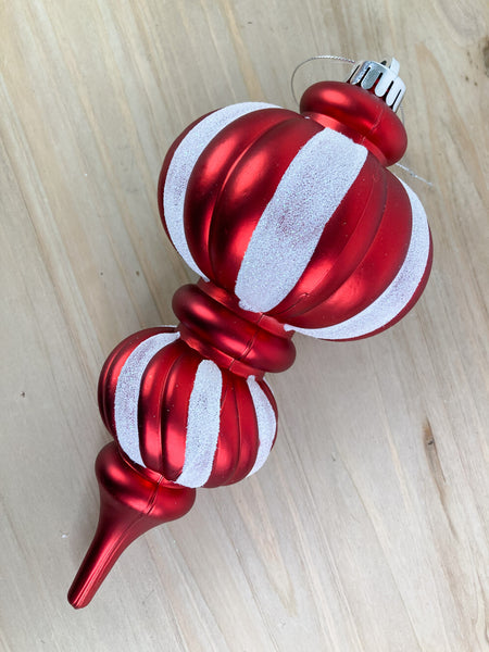 Red & White Glittered Shatterproof Finial Ornament