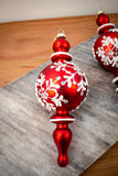 Red & White Snowflake Glass Finial