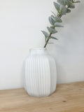 Ribbed White Glass Vases