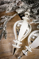 Glass White & Silver Finial Ornaments