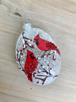 Clear Glass Snowy Oval Cardinal Ornament
