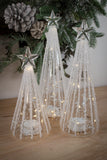 Clear LED Trees with Silver Bead Garland