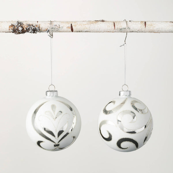 Swirl White & Silver Ornaments