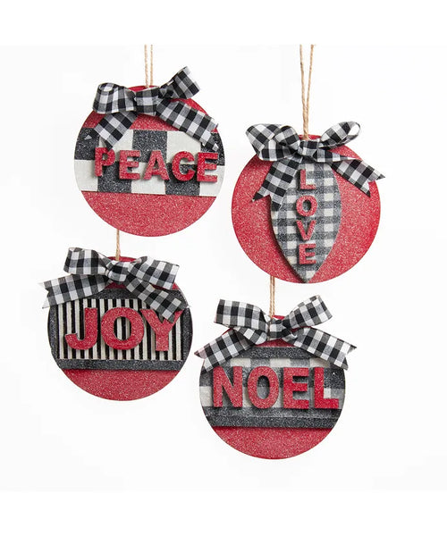 DOORBUSTER Red White & Black Wooden Word Ornaments